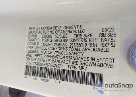 2023 Honda Cr-V Hybrid Sport Touring z USA, uszkodzony, nr VIN 7FARS6H96PE024973